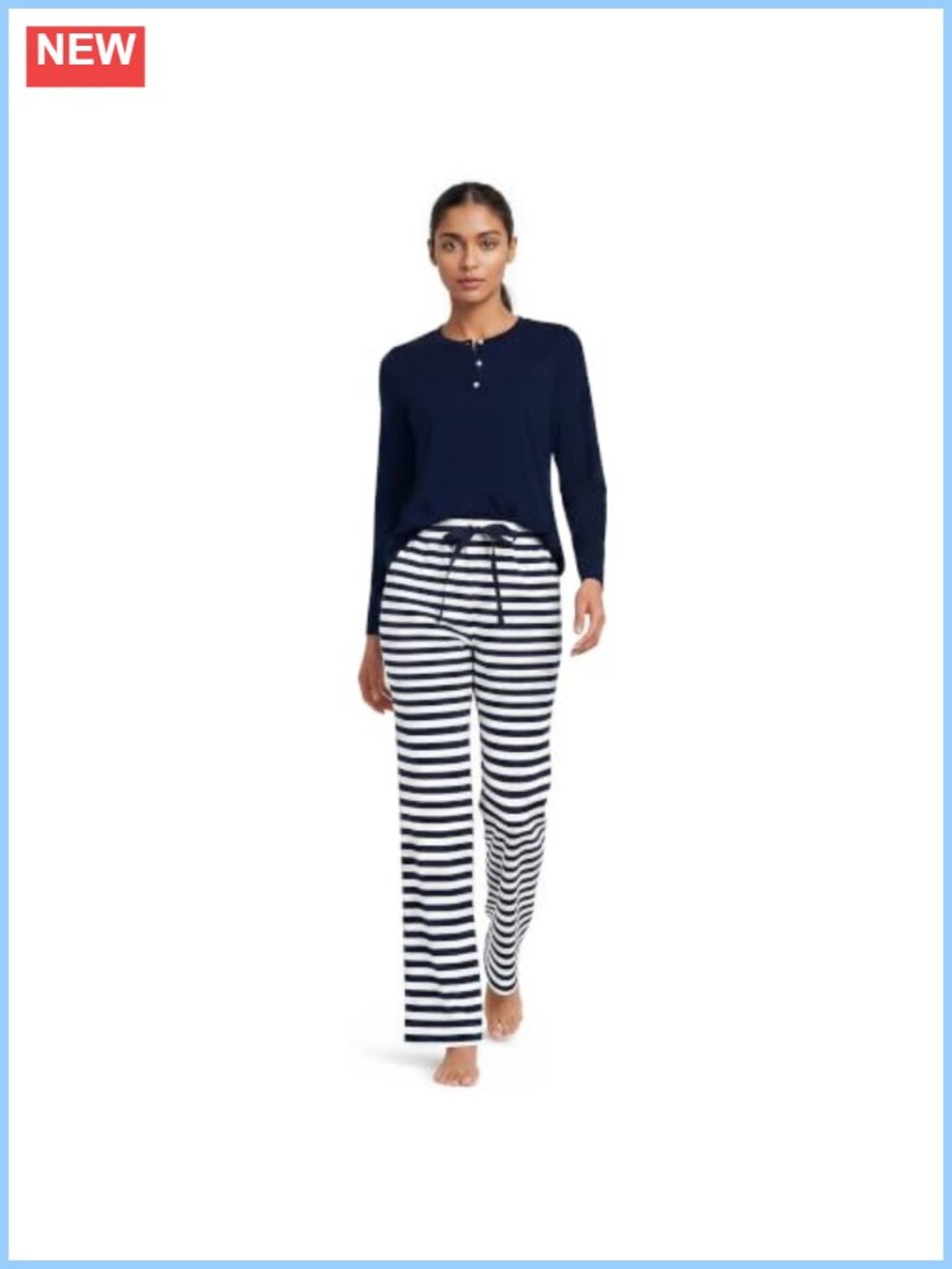 Knit 2-Piece Pajama Set Long Sleeve Henley Top & Pants Pockets